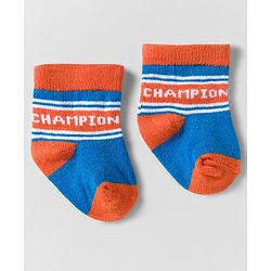 Cute Walk by Babyhug Knit Ankle Length Anti Bacterial Socks With Text Design Pack Of 3 - Yellow Blue & Orange