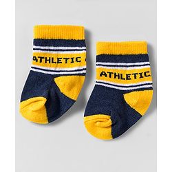 Cute Walk by Babyhug Knit Ankle Length Anti Bacterial Socks With Text Design Pack Of 3 - Yellow Blue & Orange