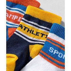 Cute Walk by Babyhug Knit Ankle Length Anti Bacterial Socks With Text Design Pack Of 3 - Yellow Blue & Orange