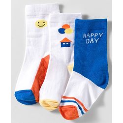 Cute Walk by Babyhug Knit Ankle Length Anti Bacterial Socks With Smiley Face Design Pack Of 3 - White & Blue