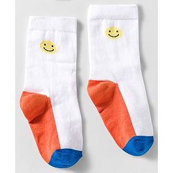 Cute Walk by Babyhug Knit Ankle Length Anti Bacterial Socks With Smiley Face Design Pack Of 3 - White & Blue