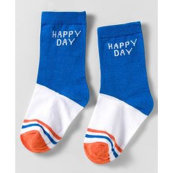 Cute Walk by Babyhug Knit Ankle Length Anti Bacterial Socks With Smiley Face Design Pack Of 3 - White & Blue