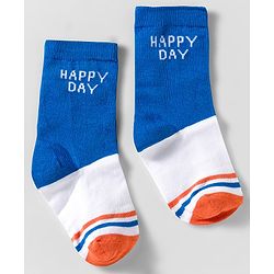 Cute Walk by Babyhug Knit Ankle Length Anti Bacterial Socks With Smiley Face Design Pack Of 3 - White & Blue