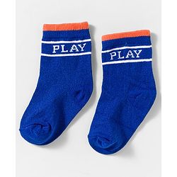 Cute Walk by Babyhug Knit Ankle Length Anti Bacterial Socks With Text Design Pack Of 3 - Blue & White
