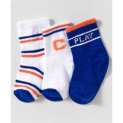 Cute Walk by Babyhug Knit Ankle Length Anti Bacterial Socks With Text Design Pack Of 3 - Blue & White