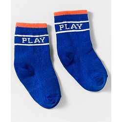 Cute Walk by Babyhug Knit Ankle Length Anti Bacterial Socks With Text Design Pack Of 3 - Blue & White