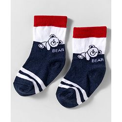 Cute Walk by Babyhug Knit Ankle Length Anti Bacterial Socks With Text Design Pack Of 3 - Navy Blue & White