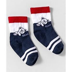 Cute Walk by Babyhug Knit Ankle Length Anti Bacterial Socks With Text Design Pack Of 3 - Navy Blue & White
