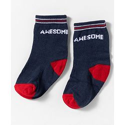 Cute Walk by Babyhug Knit Ankle Length Anti Bacterial Socks With Text Design Pack Of 3 - Navy Blue & White