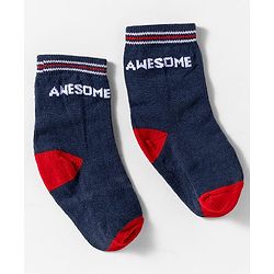 Cute Walk by Babyhug Knit Ankle Length Anti Bacterial Socks With Text Design Pack Of 3 - Navy Blue & White