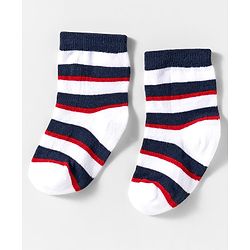 Cute Walk by Babyhug Knit Ankle Length Anti Bacterial Socks With Text Design Pack Of 3 - Navy Blue & White