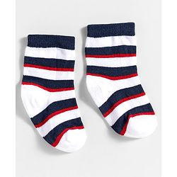 Cute Walk by Babyhug Knit Ankle Length Anti Bacterial Socks With Text Design Pack Of 3 - Navy Blue & White