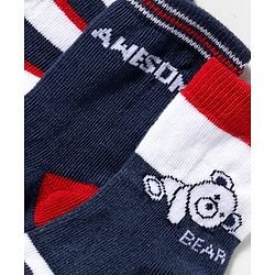 Cute Walk by Babyhug Knit Ankle Length Anti Bacterial Socks With Text Design Pack Of 3 - Navy Blue & White