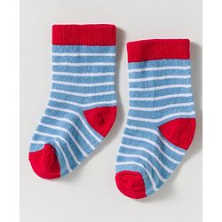 Cute Walk by Babyhug Knit Ankle Length Anti Bacterial Socks With Stripes & Vehicle Design Pack Of 3 - Blue & Red