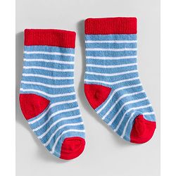 Cute Walk by Babyhug Knit Ankle Length Anti Bacterial Socks With Stripes & Vehicle Design Pack Of 3 - Blue & Red