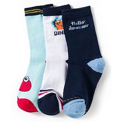Cute Walk by Babyhug Knit Ankle Length Anti Bacterial Socks With Text Design Pack Of 3 - Navy Blue Aqua & White