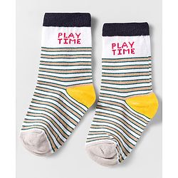 Cute Walk by Babyhug Knit Ankle Length Anti Bacterial Socks With Text Design Pack Of 3 - Navy Blue & White