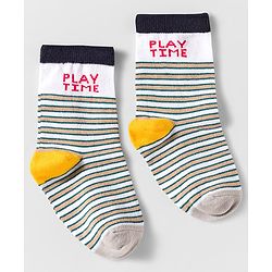 Cute Walk by Babyhug Knit Ankle Length Anti Bacterial Socks With Text Design Pack Of 3 - Navy Blue & White