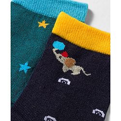 Cute Walk by Babyhug Knit Ankle Length Anti Bacterial Socks With Text Design Pack Of 3 - Navy Blue & White