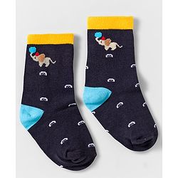 Cute Walk by Babyhug Knit Ankle Length Anti Bacterial Socks With Text Design Pack Of 3 - Navy Blue & White