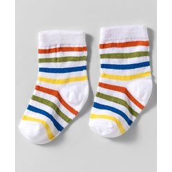 Cute Walk by Babyhug Knit Ankle Length Anti Bacterial Socks With Stripes Design Pack Of 3 - Orange & White