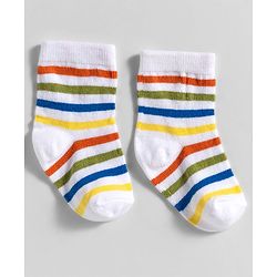 Cute Walk by Babyhug Knit Ankle Length Anti Bacterial Socks With Stripes Design Pack Of 3 - Orange & White