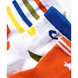 Cute Walk by Babyhug Knit Ankle Length Anti Bacterial Socks With Stripes Design Pack Of 3 - Orange & White