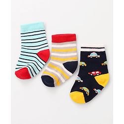 Cute Walk by Babyhug Knit Ankle Length Anti Bacterial Socks With Dino Design Pack of 3 - Multicolor