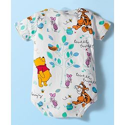 Babyhug Disney Interlock Knit Half Sleeves Onesie & Diaper Legging With Pony Cap Set  Winnie the Pooh Print- White