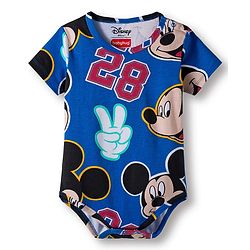 Babyhug Disney Interlock Knit Half Sleeves Onesie with Diaper Legging & Pony Cap Set with Mickey Mouse Print - Blue