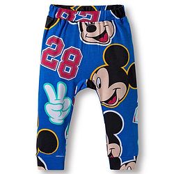 Babyhug Disney Interlock Knit Half Sleeves Onesie with Diaper Legging & Pony Cap Set with Mickey Mouse Print - Blue