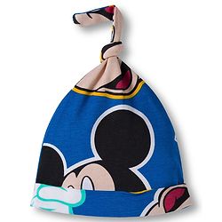 Babyhug Disney Interlock Knit Half Sleeves Onesie with Diaper Legging & Pony Cap Set with Mickey Mouse Print - Blue
