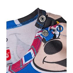 Babyhug Disney Interlock Knit Half Sleeves Onesie with Diaper Legging & Pony Cap Set with Mickey Mouse Print - Blue