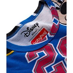 Babyhug Disney Interlock Knit Half Sleeves Onesie with Diaper Legging & Pony Cap Set with Mickey Mouse Print - Blue