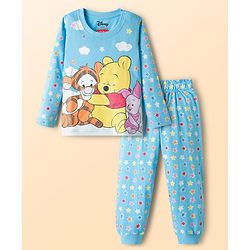 Babyhug Disney Single Jersey Knit Full Length Night Suit With Winnie The Pooh Graphics - Light Blue