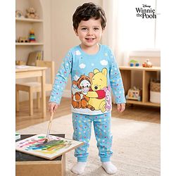 Babyhug Disney Single Jersey Knit Full Length Night Suit With Winnie The Pooh Graphics - Light Blue