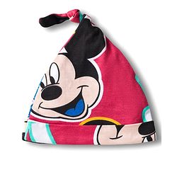 Babyhug Disney Interlock Knit Half Sleeves Onesie & Diaper Legging with Pony Cap Set  Mickey Mouse Print - Red