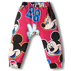 Babyhug Disney Interlock Knit Half Sleeves Onesie & Diaper Legging with Pony Cap Set  Mickey Mouse Print - Red