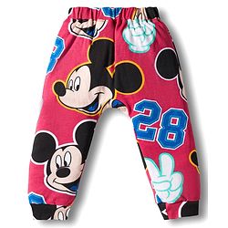 Babyhug Disney Interlock Knit Half Sleeves Onesie & Diaper Legging with Pony Cap Set  Mickey Mouse Print - Red