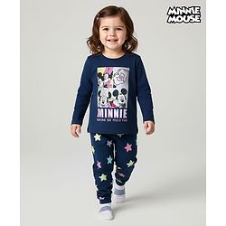 Babyhug Disney Single Jersey Knit Full Sleeves Night Suit With Minnie Mouse & Friends Graphics - Navy Blue