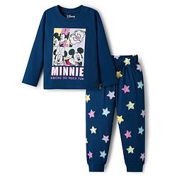Babyhug Disney Single Jersey Knit Full Sleeves Night Suit With Minnie Mouse & Friends Graphics - Navy Blue