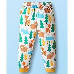 Babyhug Cotton Knit Full Sleeves Co-ords Night Suit with Jungle Theme Print - White