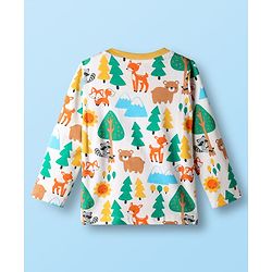 Babyhug Cotton Knit Full Sleeves Co-ords Night Suit with Jungle Theme Print - White