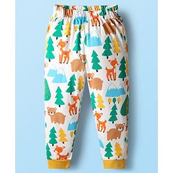 Babyhug Cotton Knit Full Sleeves Co-ords Night Suit with Jungle Theme Print - White
