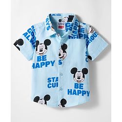 Babyhug Disney Woven Half Sleeves Shirts With Mickey Mouse Print - Blue