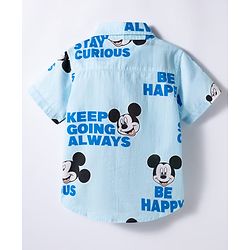 Babyhug Disney Woven Half Sleeves Shirts With Mickey Mouse Print - Blue