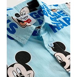 Babyhug Disney Woven Half Sleeves Shirts With Mickey Mouse Print - Blue