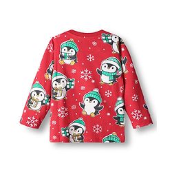 Babyhug Knit Full Sleeves Winter Wear Co-ords Night Suit With Penguin Print - Red