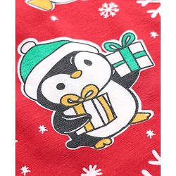 Babyhug Knit Full Sleeves Winter Wear Co-ords Night Suit With Penguin Print - Red