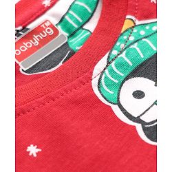Babyhug Knit Full Sleeves Winter Wear Co-ords Night Suit With Penguin Print - Red